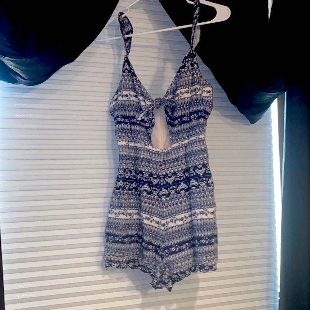 Navy & white floral romper